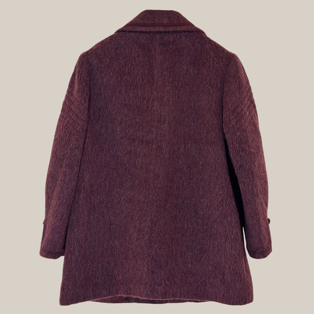 Vintage Burgundy Plum Llama Hair Wool Car Coat Women 8 Mod 60s 70s Sannwald - Picture 5 of 10